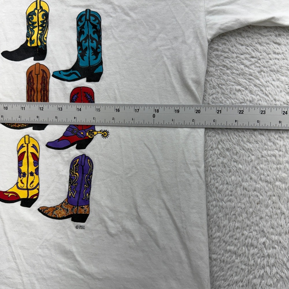 Vintage Anvil Cowboy Boots Graphic T-Shirt White L Made in USA 90s Scoop Neck - Picture 5 of 7